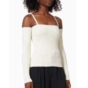 ANNA QUAN Bonnie Rib Knit Top Cold Shoulder‎ Long Sleeve Feminine Cream 14/US10